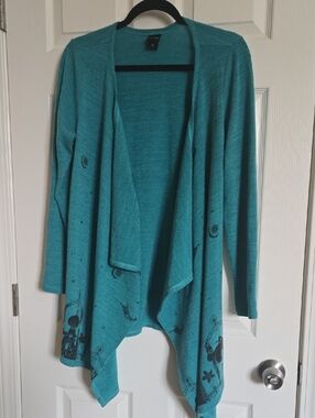 Disney Teal Open-Front Draped Cardigan with Subtle Print